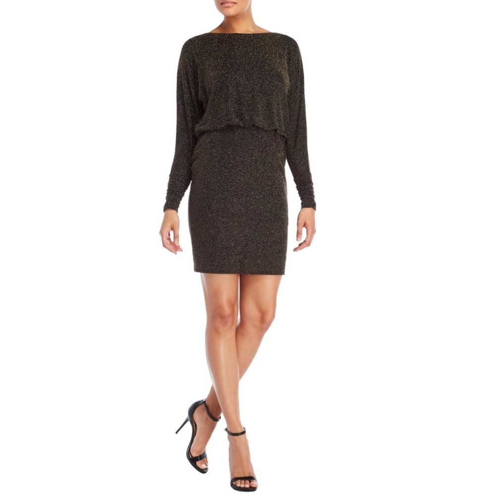 Eliza J Gold Sparkle Blouson Dress NWOT